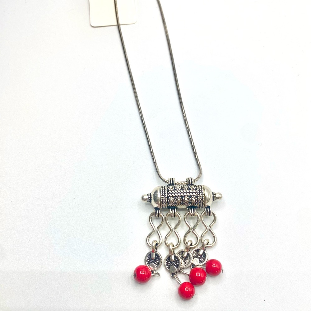 Silver & Coral Red Necklace from India